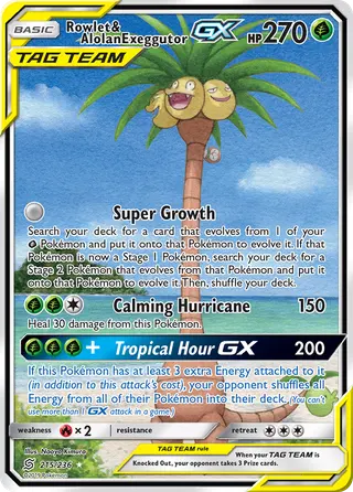 Carta Rowlet e Exeggutor de Alola GX