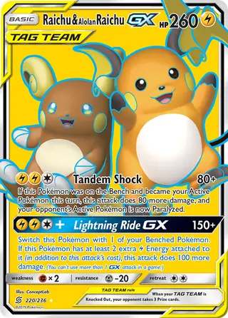 Carta Raichu e Raichu de Alola GX