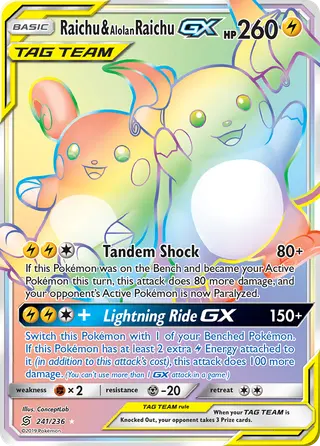 Carta Raichu e Raichu de Alola GX