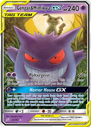 Carta Gengar e Mimikyu GX