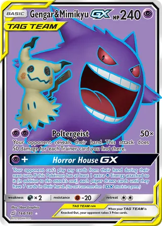 Carta Gengar e Mimikyu GX